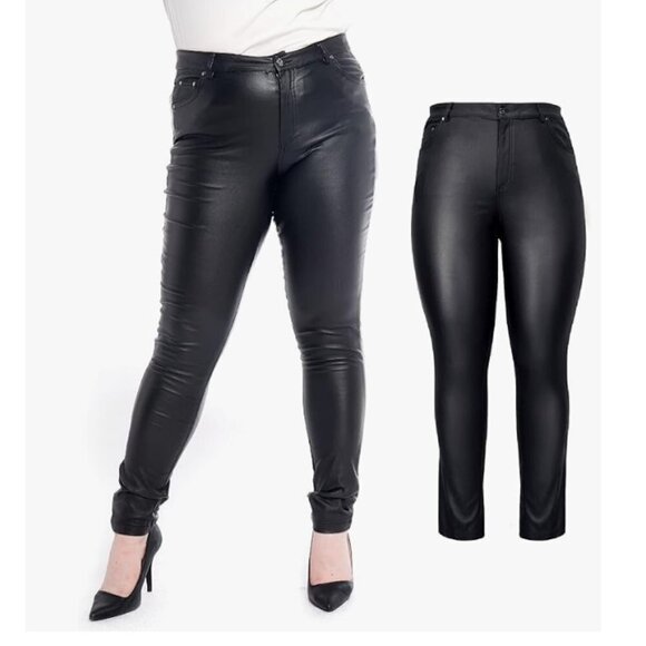 Women's Stretchy Jeggings, Faux Leather Legging Pants with Pockets, Plus Size - Picture 3 of 11